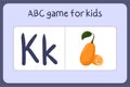 Kid alphabet mini games in cartoon style with letter K - kumquat .