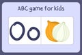 Kid alphabet mini games in cartoon style with letter O - onion.