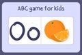 Kid alphabet mini games in cartoon style with letter O - orange.