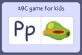 Kid alphabet mini games in cartoon style with letter P - papaya .