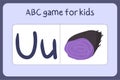 Kid alphabet mini games in cartoon style with letter U - ube.