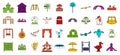 Kid amusement icon set, color outline style Royalty Free Stock Photo