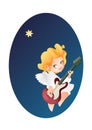 Kid angel musician guitarist flying on a night sky making music Royalty Free Stock Photo