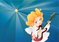 Kid angel musician guitarist flying on a night sky making music on guitar Royalty Free Stock Photo