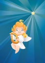 Kid angel musician harpist flying on a night sky making music on harp Royalty Free Stock Photo