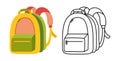 Kid backpack flat cartoon set line icon sign vector