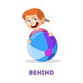 Kid and ball. Learning preposition concept. The girl