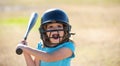 Kid baseball ready to bat. Child batter about to hit a pitch during a baseball game. Royalty Free Stock Photo