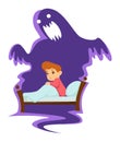 Nightmare childish fear kid in bed and monster isolated character