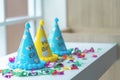 Kid birthday party stuff set up Royalty Free Stock Photo