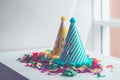 Kid birthday party stuff set up copy space Royalty Free Stock Photo