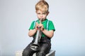 Kid Blowing Trumpet Royalty Free Stock Photo