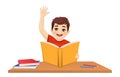 Kid with book at desk Royalty Free Stock Photo