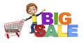 kid boy with bigsale sign & trolley Royalty Free Stock Photo