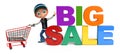 Kid boy with bigsale sign & trolly Royalty Free Stock Photo