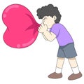 Kid boy is blowing love balloons valentine celebration