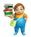 Kid boy with Book Stack & School bag Royalty Free Stock Photo