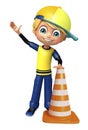 Kid boy with construction cone