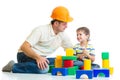 Kid boy and dad play builders Royalty Free Stock Photo