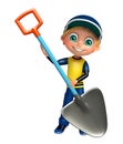 Kid boy with digging shovel