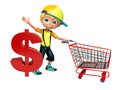 Kid boy with dollar sign & trolly Royalty Free Stock Photo