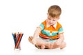 Kid boy drawing with colour pencils Royalty Free Stock Photo