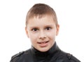 Kid boy eyes closeup portrait studio isolated