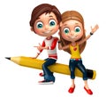 Kid boy with and girl Pencil