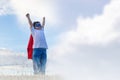 Kid boy having fun outdoor, Little child play superhero, Happy playful children playing outdoors Royalty Free Stock Photo