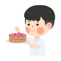 kid boy holding birthday cake, vector illustration Royalty Free Stock Photo