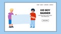 Kid Boy Holding Blank Empty Banner Together Vector Royalty Free Stock Photo