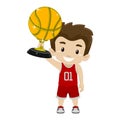 Kid Boy holding Gold Basketball Trophy Royalty Free Stock Photo