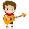 Kid Boy Holding and Playing a Guitar