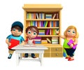 Kid boy and Kid girl with Table chair books Royalty Free Stock Photo