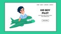 Kid Boy Pilot Flying In Airplane Transport Vector Royalty Free Stock Photo