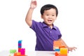 Kid boy playing with blocks from toy constructor isolated Royalty Free Stock Photo