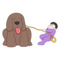 Kid boy is playing with his big pet dog pulling the rope Royalty Free Stock Photo