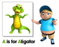 Kid boy pointing Alligator