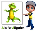 Kid boy pointing Alligator