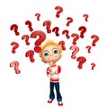 Kid boy with Question mark sign Royalty Free Stock Photo