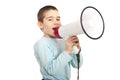 Kid boy shouting megaphone Royalty Free Stock Photo