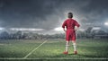 Kid boy on soccer field Royalty Free Stock Photo