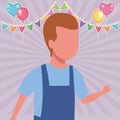 Kid boy walking cartoon birthdays party Royalty Free Stock Photo