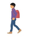 Kid boy walking to school with backpack side view. Child vector illustration isolated on white background Royalty Free Stock Photo