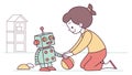 Kid building robot, imaginative play and engineering exploration, STEM learning, vector design Generative AI Royalty Free Stock Photo