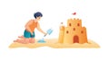 Kid Building Sand Castle Vector. Creative Summer Beach Playtime Illustration, vector design Generative AI Royalty Free Stock Photo