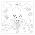 Kid in butterfly dress coloring page Royalty Free Stock Photo