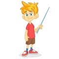 Cartoon funny and cute teenager kid with a pointer