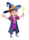 Kid Cartoon Girl Child in Witch Halloween Costume Royalty Free Stock Photo