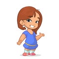Cartoon illustration little girl in blue dress